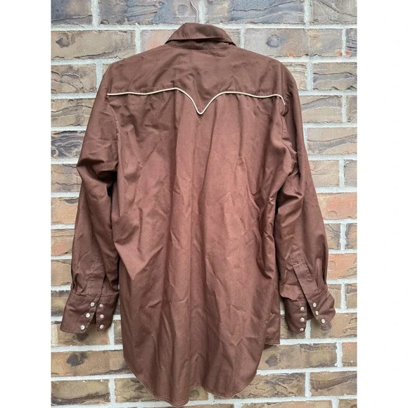 Karman‎ Vintage Mens Western Shirt Brown Long Sleeve Cowboy Rodeo Pearl Snap L - Picture 4 of 4